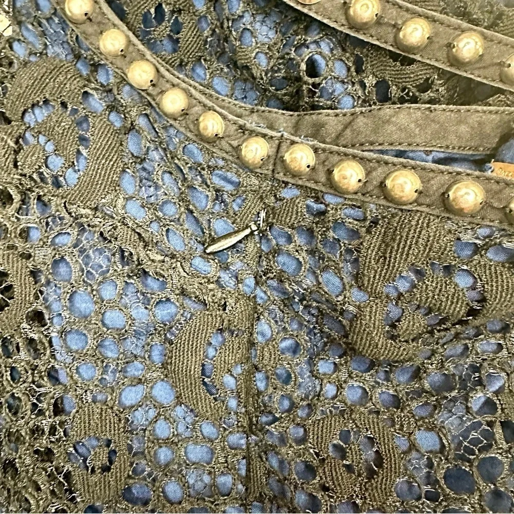 Free People Blue & Black Studded Racerback Lace Overlay Mini Dress Size 2